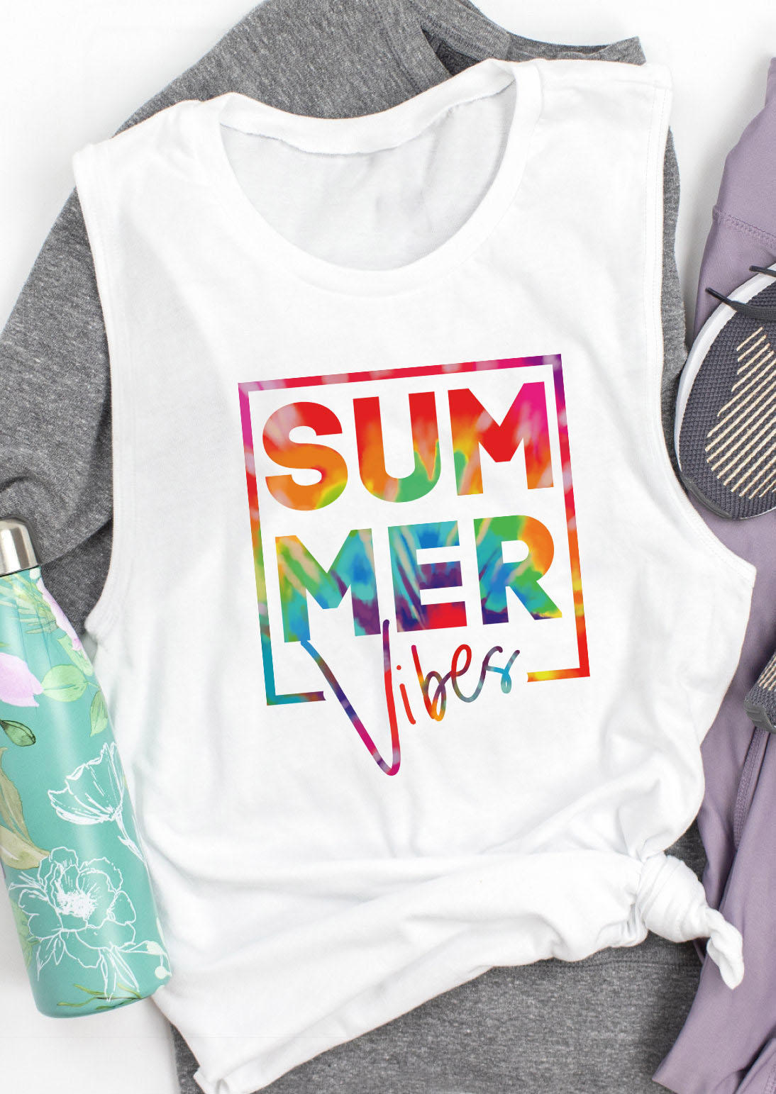 

Tie Dye Summer Vibes O-Neck Casual Tank - White, 499133