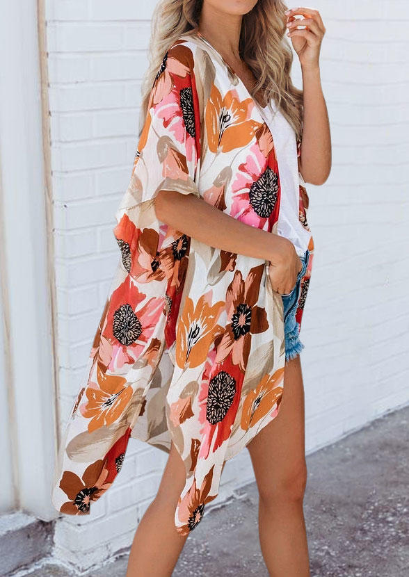 

Floral Leaf Asymmetric Sun Protection Cardigan, Multicolor, 499361