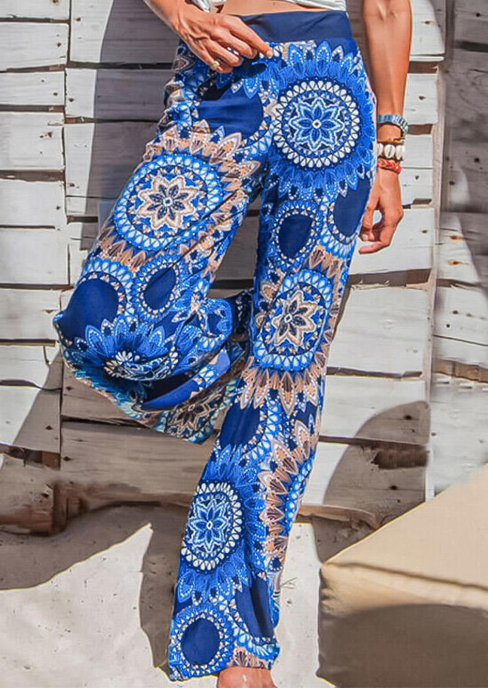 

Bohemian Mandala High Waist Wide Leg Pants - Blue, 499456