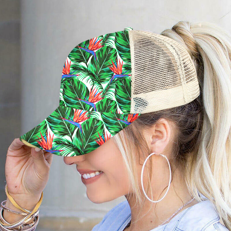 

Floral Leaf Mesh Splicing Criss-Cross Baseball Cap, Green, 499475