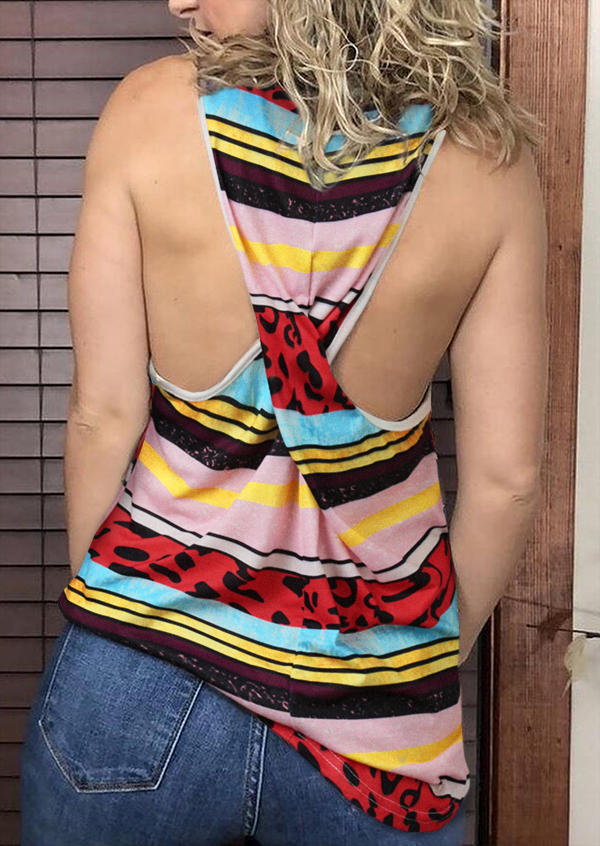 

Colorful Striped Leopard Twist Casual Tank, Multicolor, 499301