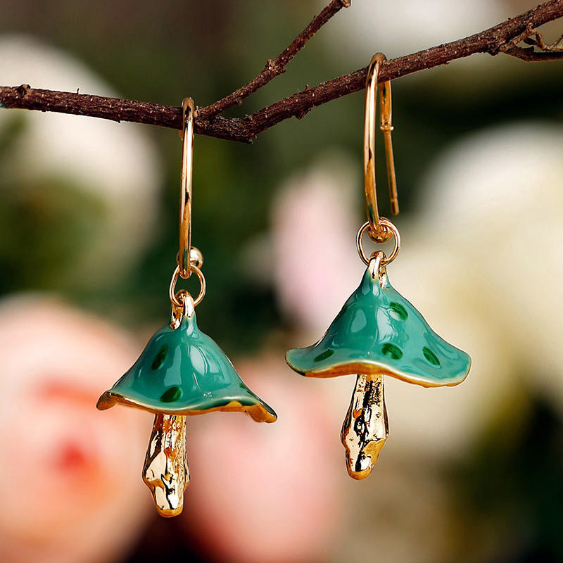 

Small Mushroom Pendant Alloy Earrings, Green, 499334