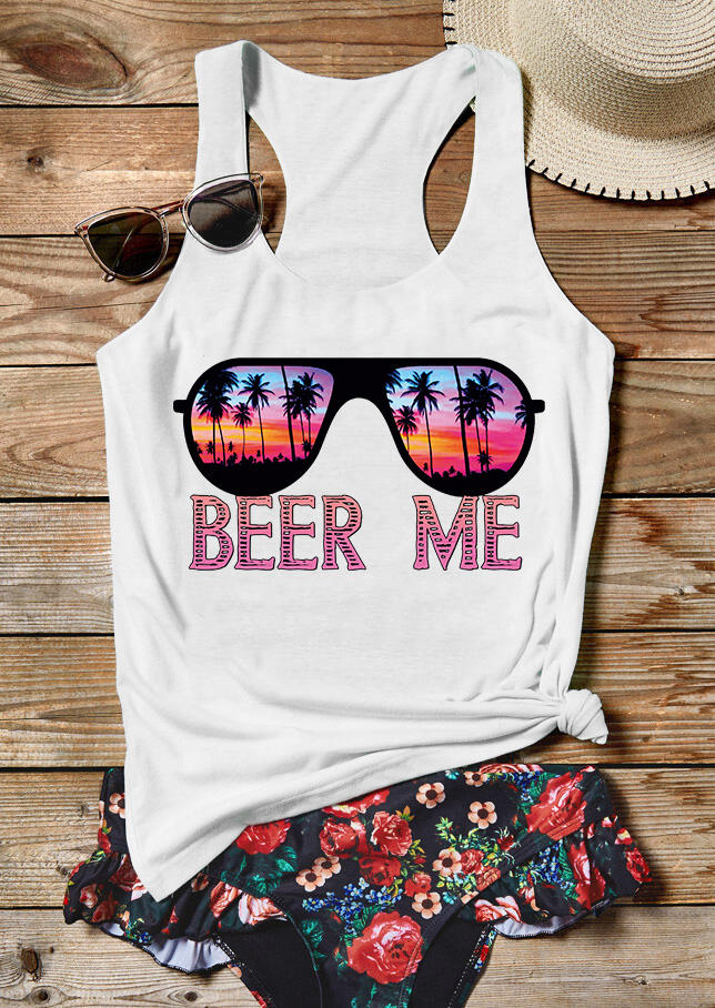 

Beer Me Sunglasses Beach Sunrise Racerback Tank - White, 499391