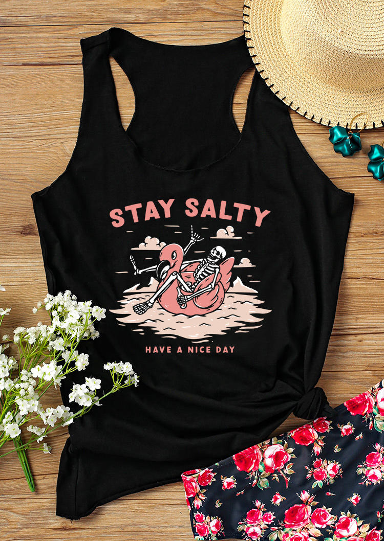

Stay Salty Have A Nice Day Skeleton Flamingo Racerback Tank - Black, 499396