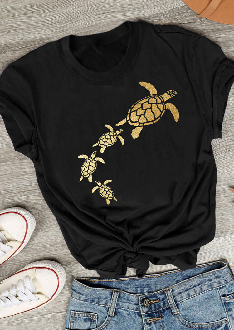 

Turtle O-Neck T-Shirt Tee - Black, 499401