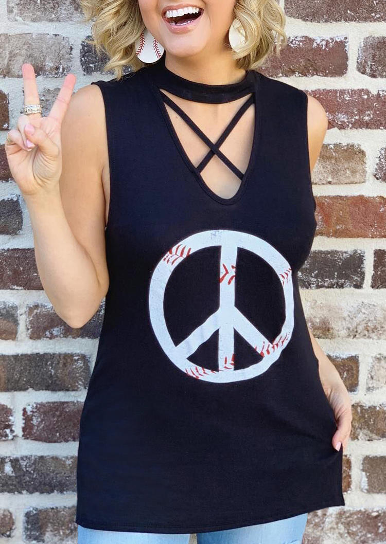 

Criss-Cross Keyhole Neck Sleeveless Tank - Navy Blue, 499498