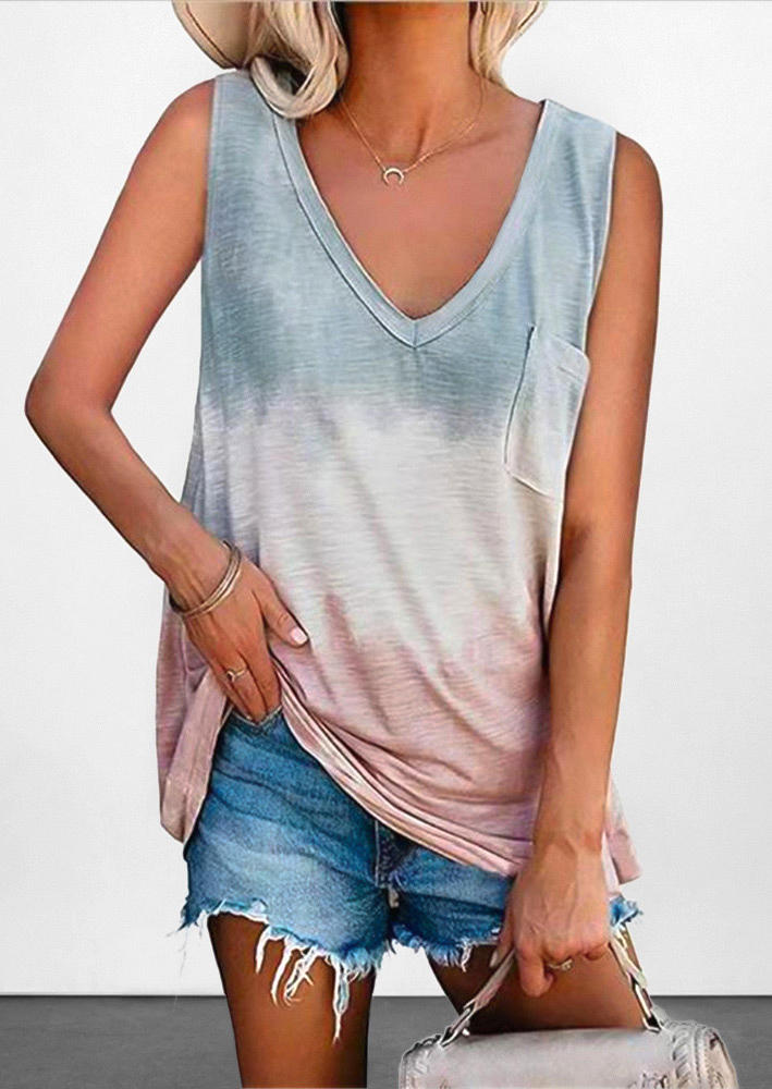 

Gradient Pocket V-Neck Casual Tank, Multicolor, 499636