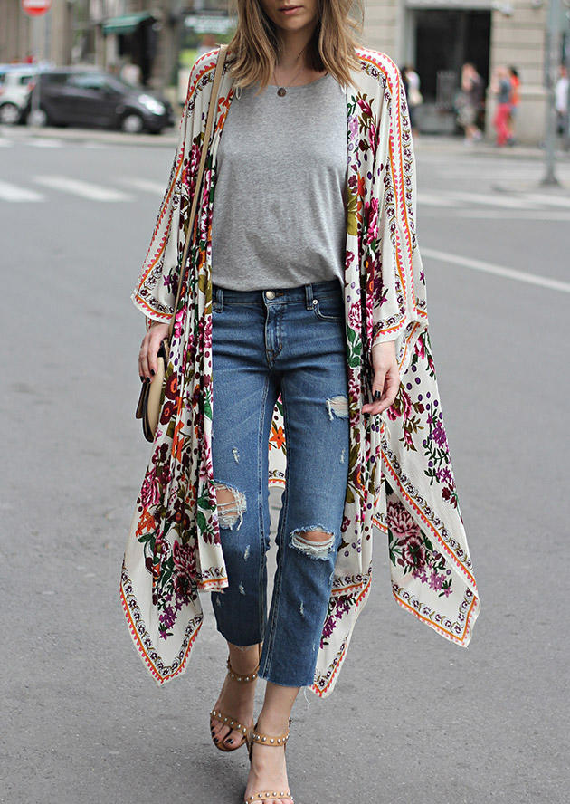 

Floral Leaf Open Front Asymmetric Cardigan, Multicolor, 499493