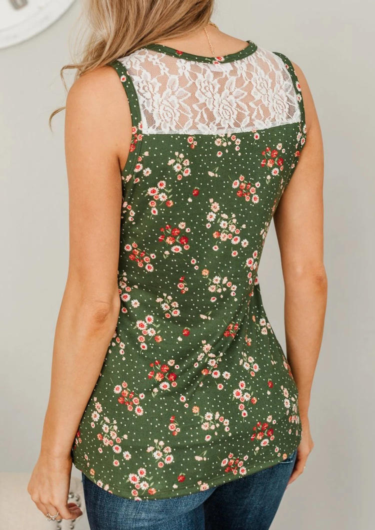 

Floral Lace Splicing Casual Tank - Green, 499550