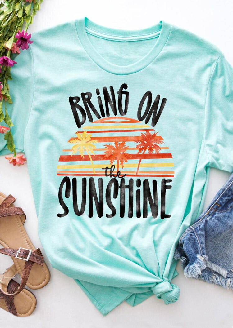 

Bring On The Sunshine Coconut Tree T-Shirt Tee - Cyan, 499775