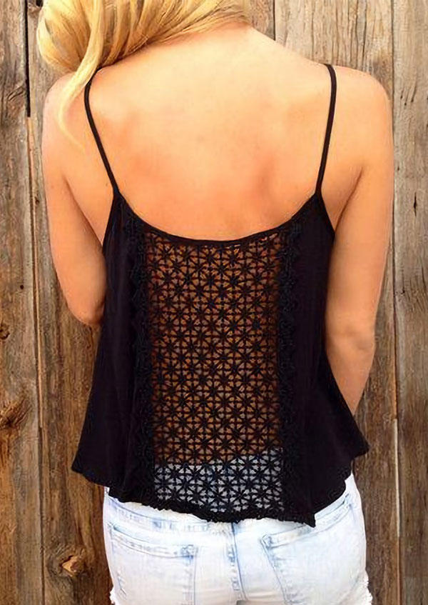 

Lace Splicing Hollow Out Camisole - Black, 499586
