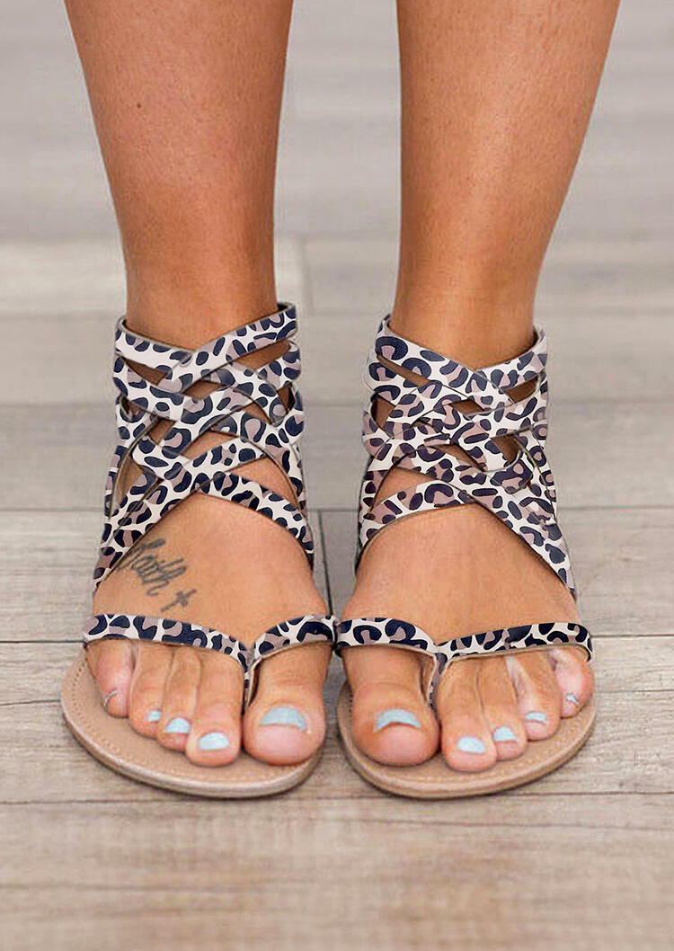 Summer Cross-Tied Zipper Flat Sandals - Cyan