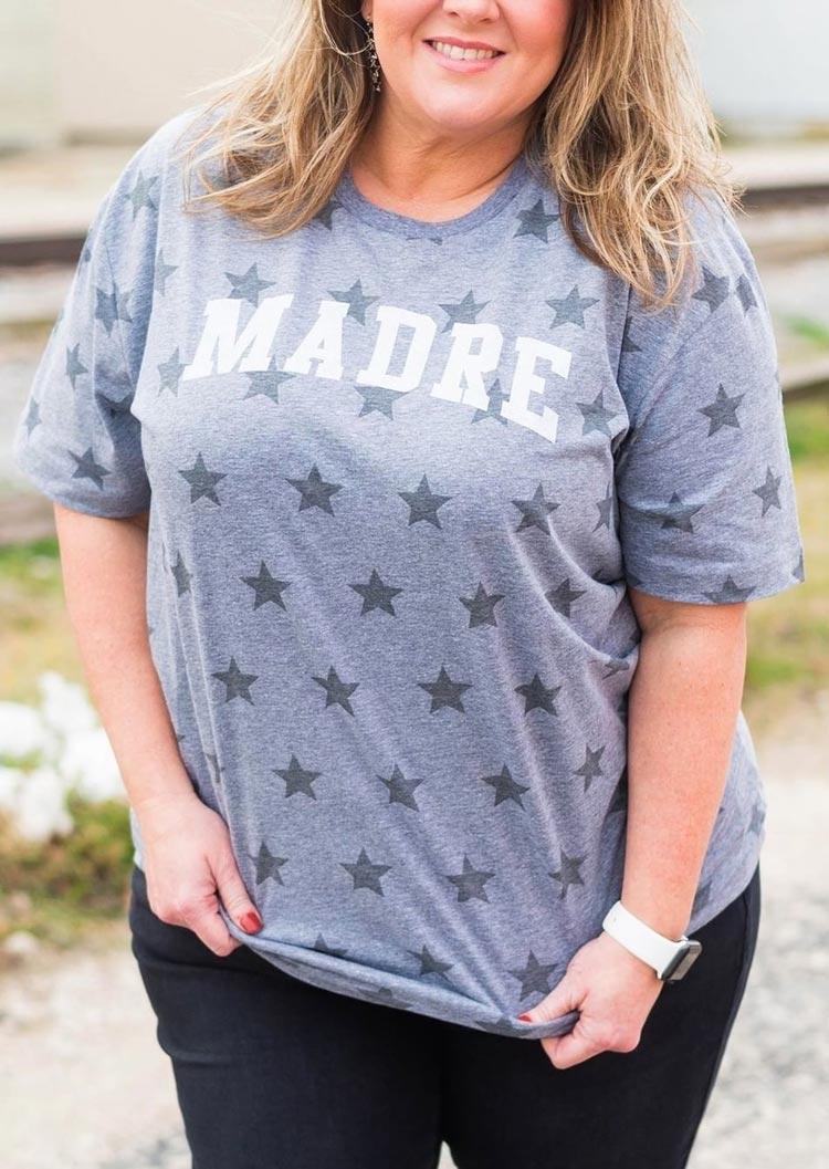 

Plus Size Madre Star O-Neck T-Shirt Tee - Gray, 499818