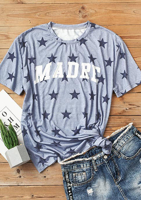 Plus Size Madre Star O-Neck T-Shirt Tee - Gray