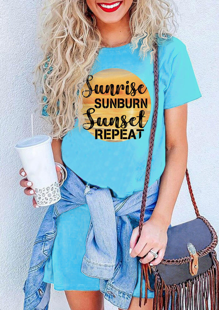

Sunrise Sunburn Sunset Repeat Mini Dress - Cyan, 499824