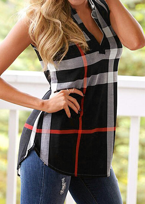 

Plaid Asymmetric V-Neck Casual Tank, 499825