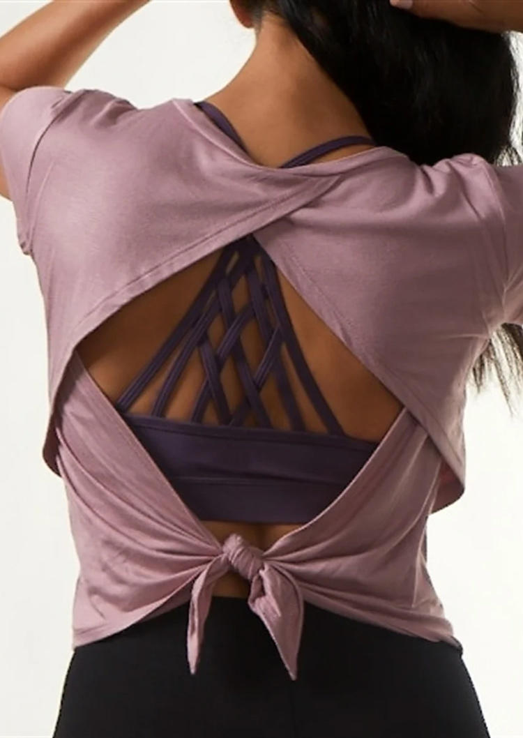 

Open Back Tie Short Sleeve Blouse without Camisole - Cameo Brown, 500062