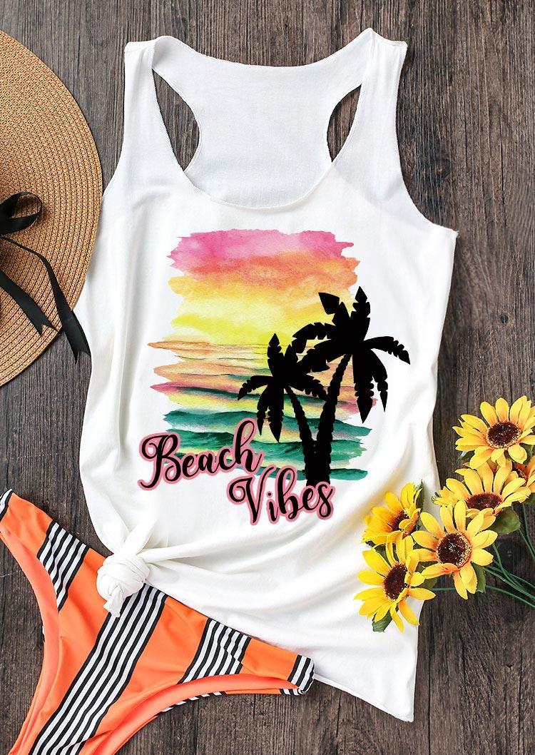 

Beach Vibes Coconut Tree Racerback Tank - White, 500160