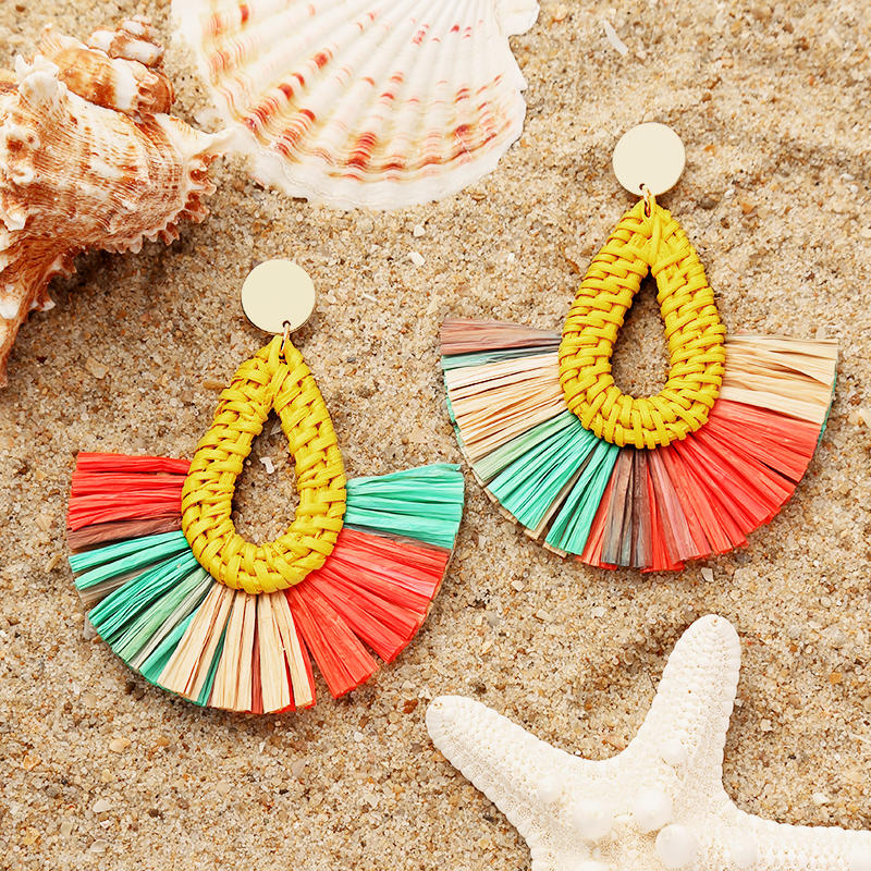 

Bohemian Colorful Tassel Braided Long Stud Earrings, Multicolor, 500041