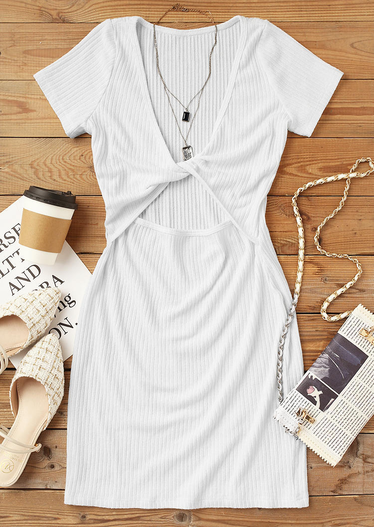 Twist Hollow Out Bodycon Dress - White