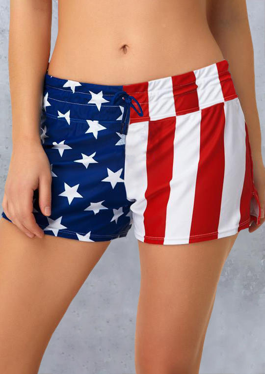 

American Flag Star Striped Drawstring Slit Shorts, Multicolor, 500179