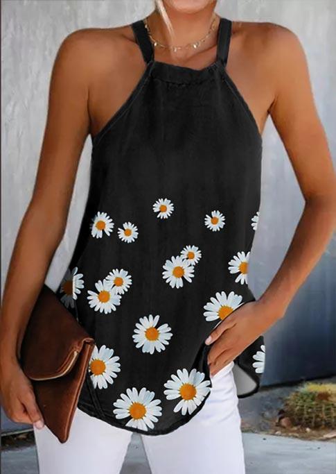 

Daisy Sleeveless Halter Casual Camisole - Black, 500248