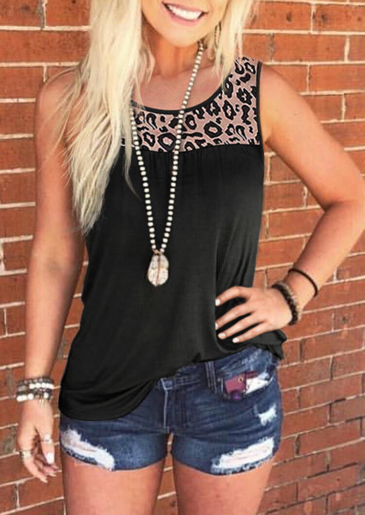 

Leopard Sleeveless Casual Tank - Black, 500281