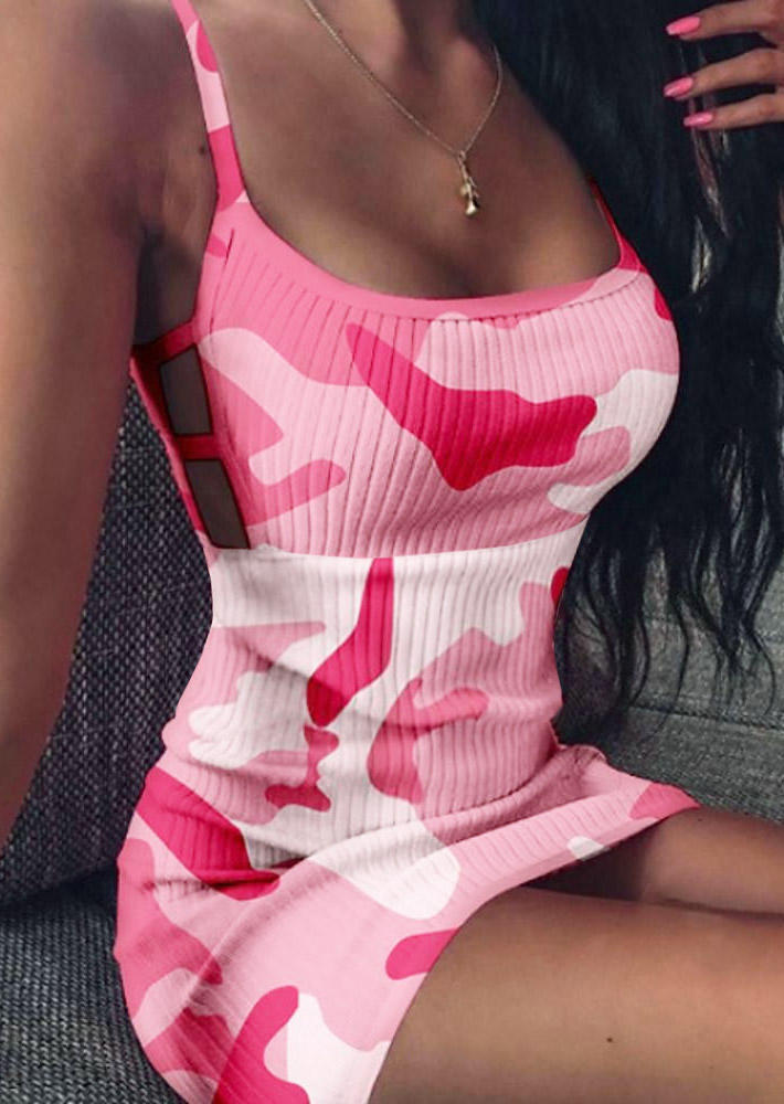 

Camouflage Hollow Out Spaghetti Strap Bodycon Dress, 500232