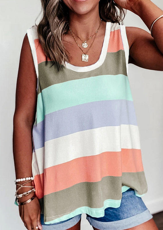 

Colorful Striped Sleeveless Tank, Multicolor, 500351