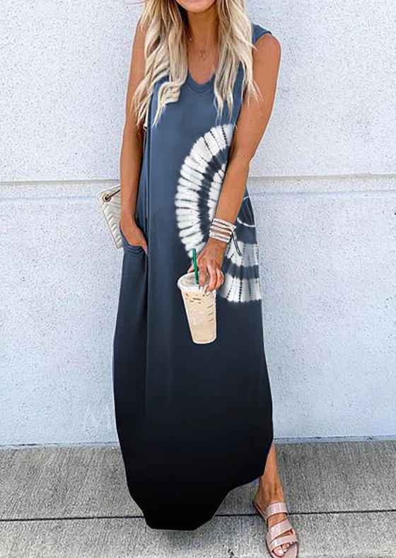 

Gradient Pocket Sleeveless Maxi Dress - Deep Blue, 499624