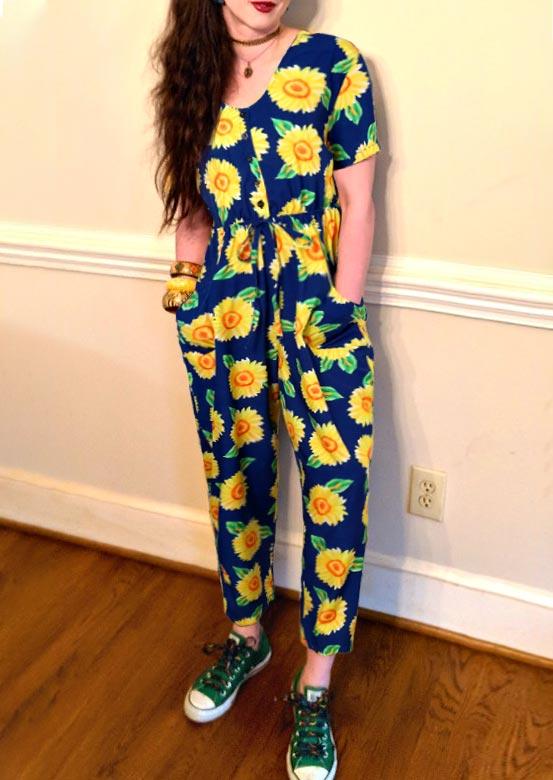 

Sunflower Pocket Drawstring Elastic Waist Jumpsuit - Blue, 500223