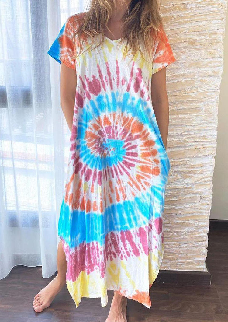 

Tie Dye Swirl Pocket Slit Maxi Dress, Multicolor, 500371