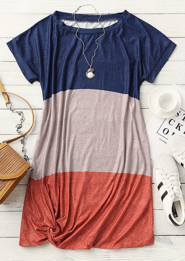 Color Block Twist Pocket Mini Dress