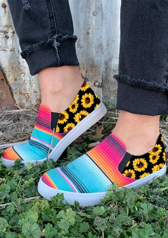 

Western Serape Striped Sunflower Slip On Sneakers, Multicolor, 500437