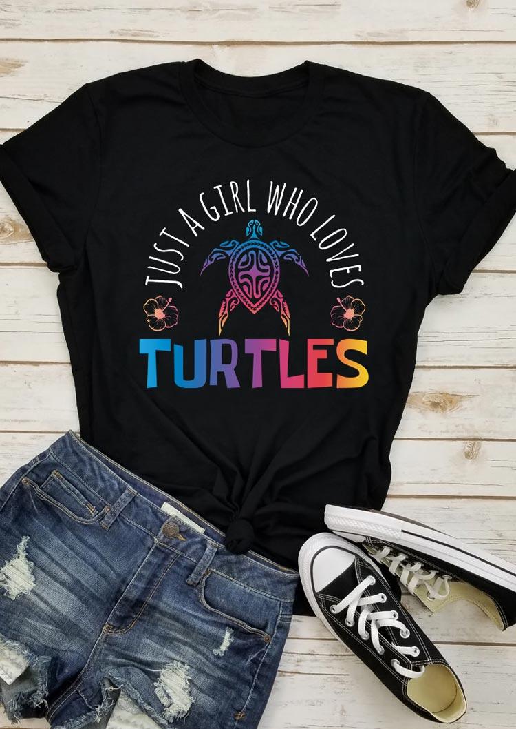 

Just A Girl Who Loves Turtles Lucky Shamrock T-Shirt Tee - Black, 500567