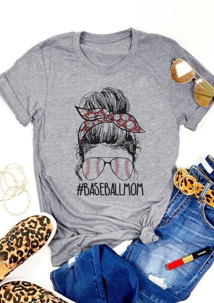 

Baseball Mom Messy T-Shirt Tee - Gray, 499019