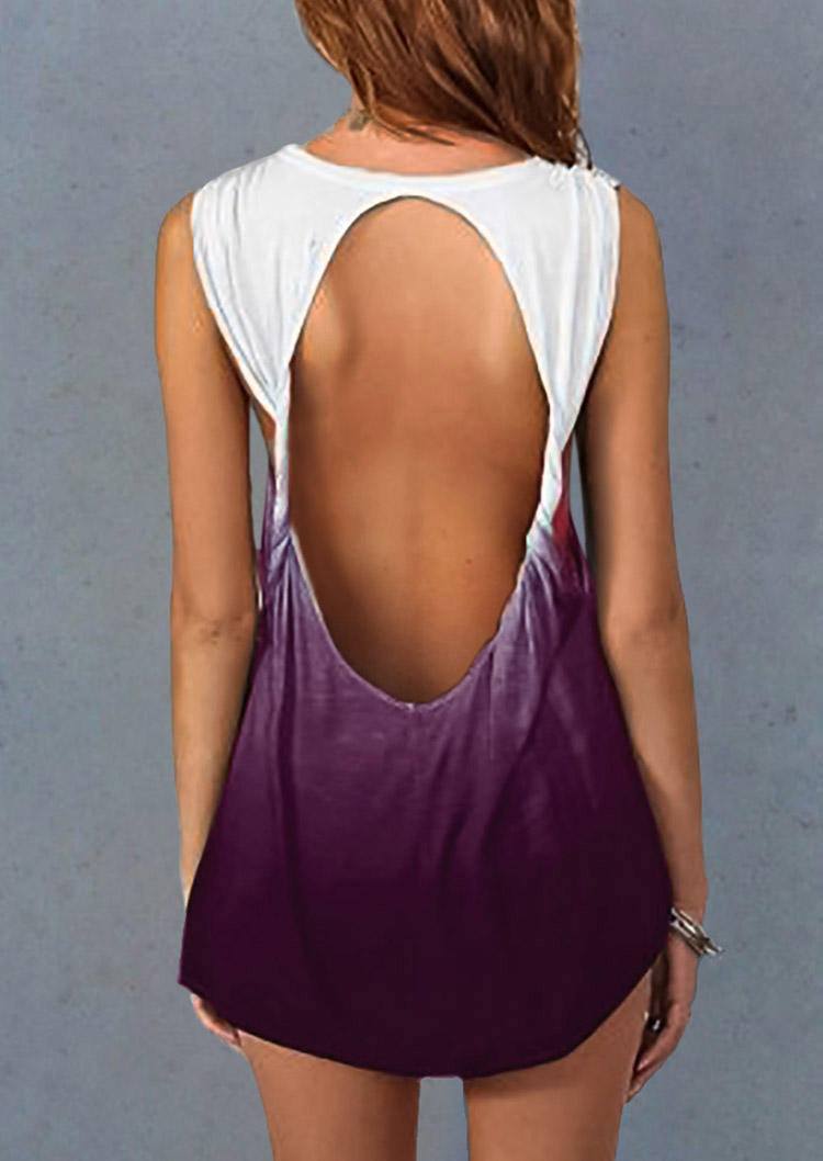 

Open Back Gradient Sleeveless Mini Dress - Purple, 499659