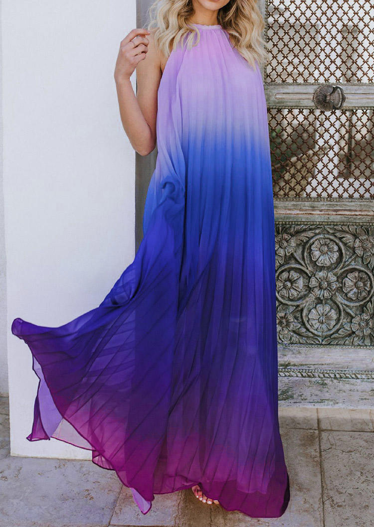 

Gradient Halter Open Back Sleeveless Loose Maxi Dress, Multicolor, 500544