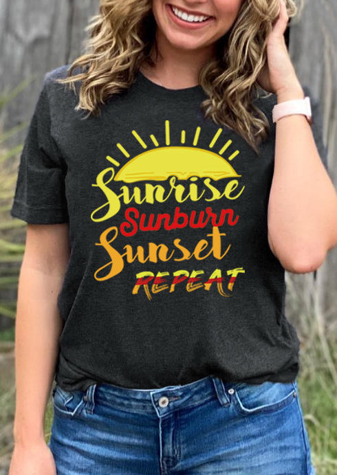 Buy Sunrise Sunburn Sunset Repeat T-Shirt Tee - Dark Grey. Picture