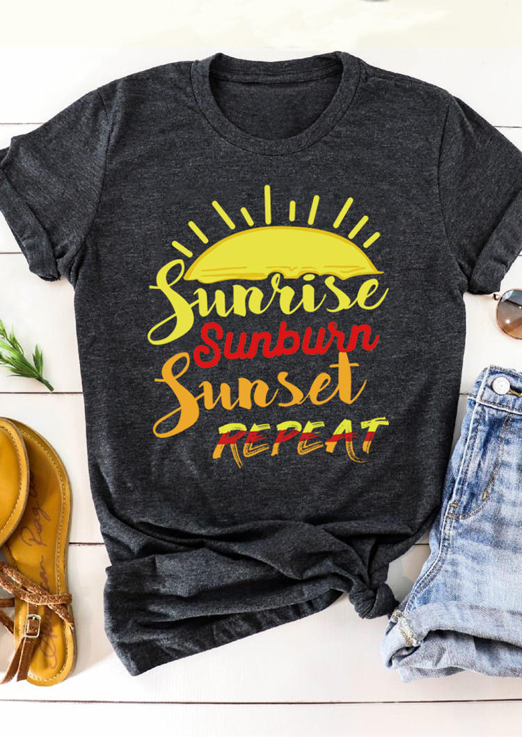 

Sunrise Sunburn Sunset Repeat T-Shirt Tee - Dark Grey, 500706
