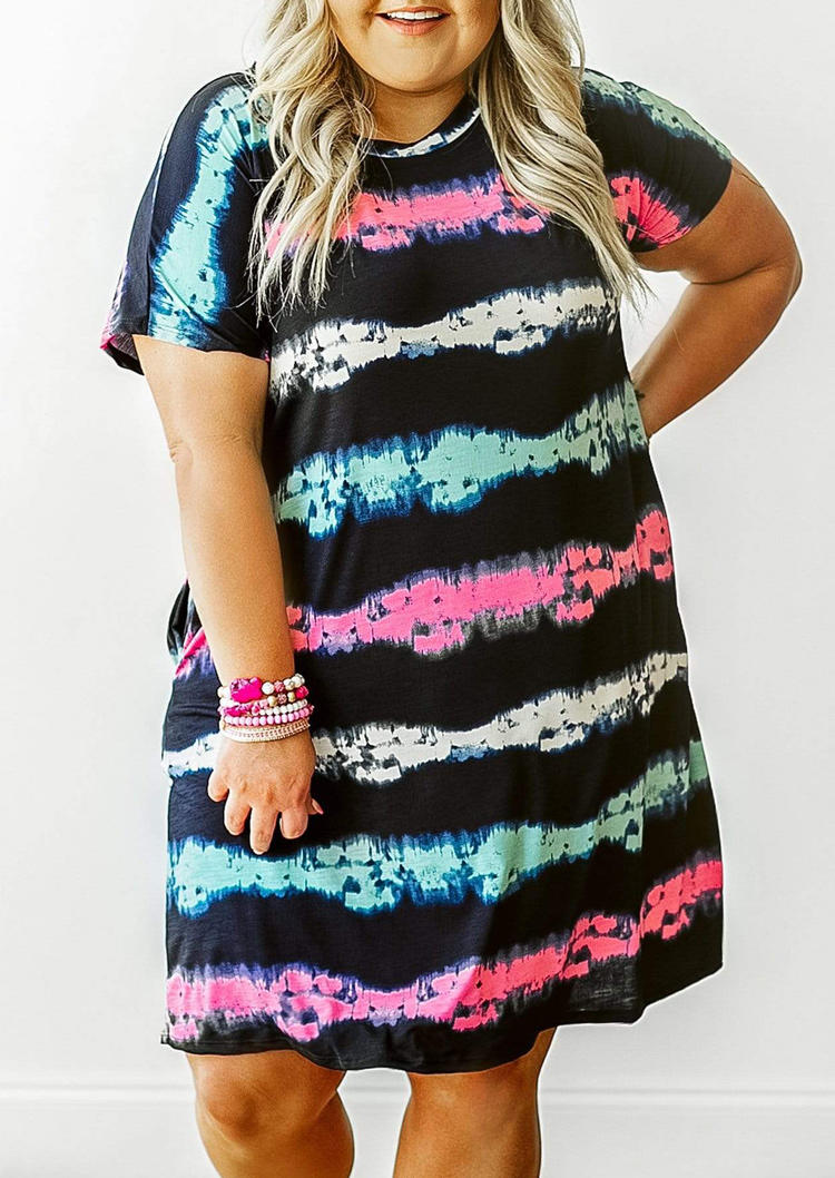 

Plus Size Colorful Striped Gradient Mini Dress, Multicolor, 500746