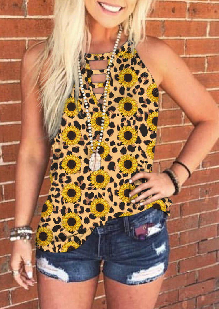 

Leopard Sunflower Keyhole Neck Tank, 500434