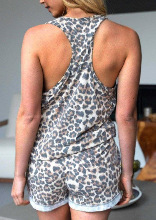 

Leopard Pocket Tank And Drawstring Shorts Two-Piece Set, 500668