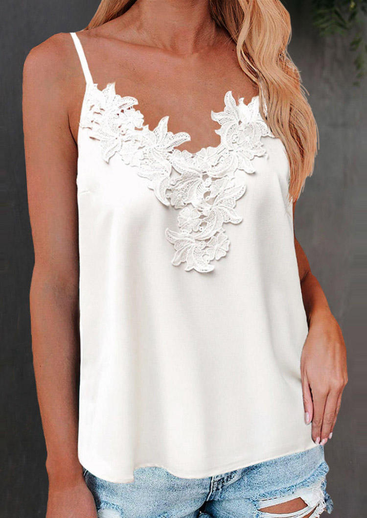 

Lace Floral Splicing V-Neck Camisole - White, 500710