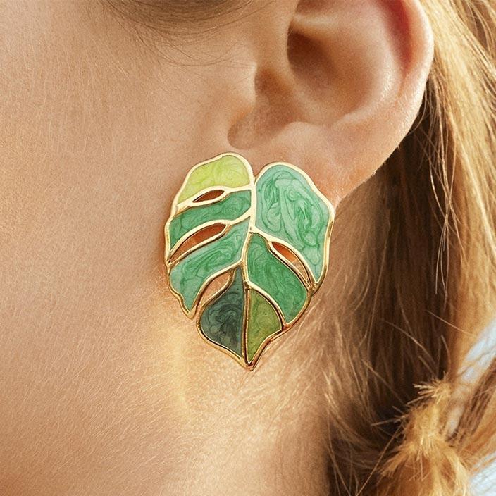 

Hollow Out Palm Leaf Alloy Stud Earrings - Green, 500830