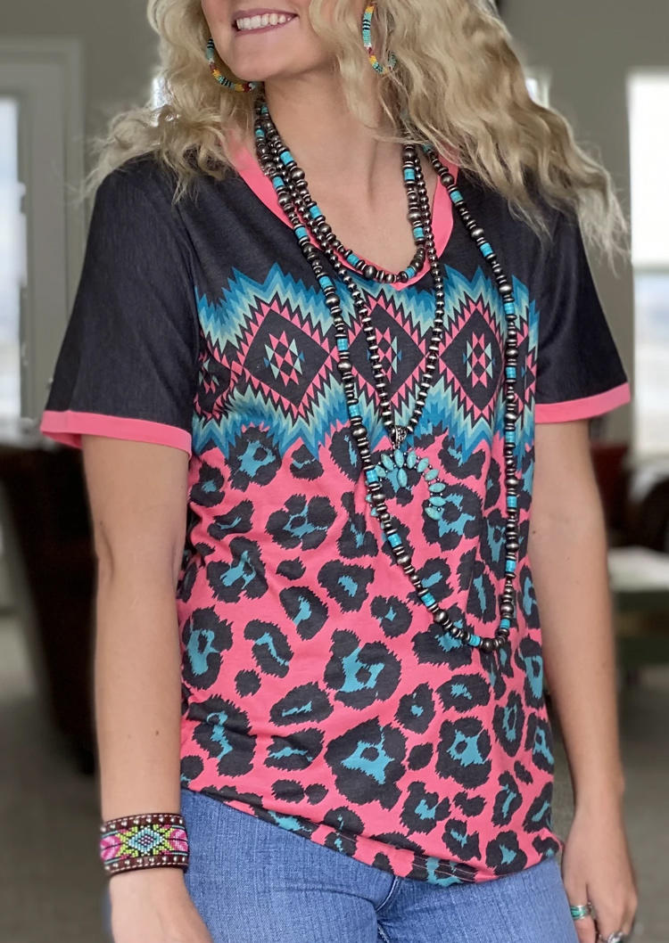 

Leopard Aztec Geometric Western Blouse, Multicolor, 500857