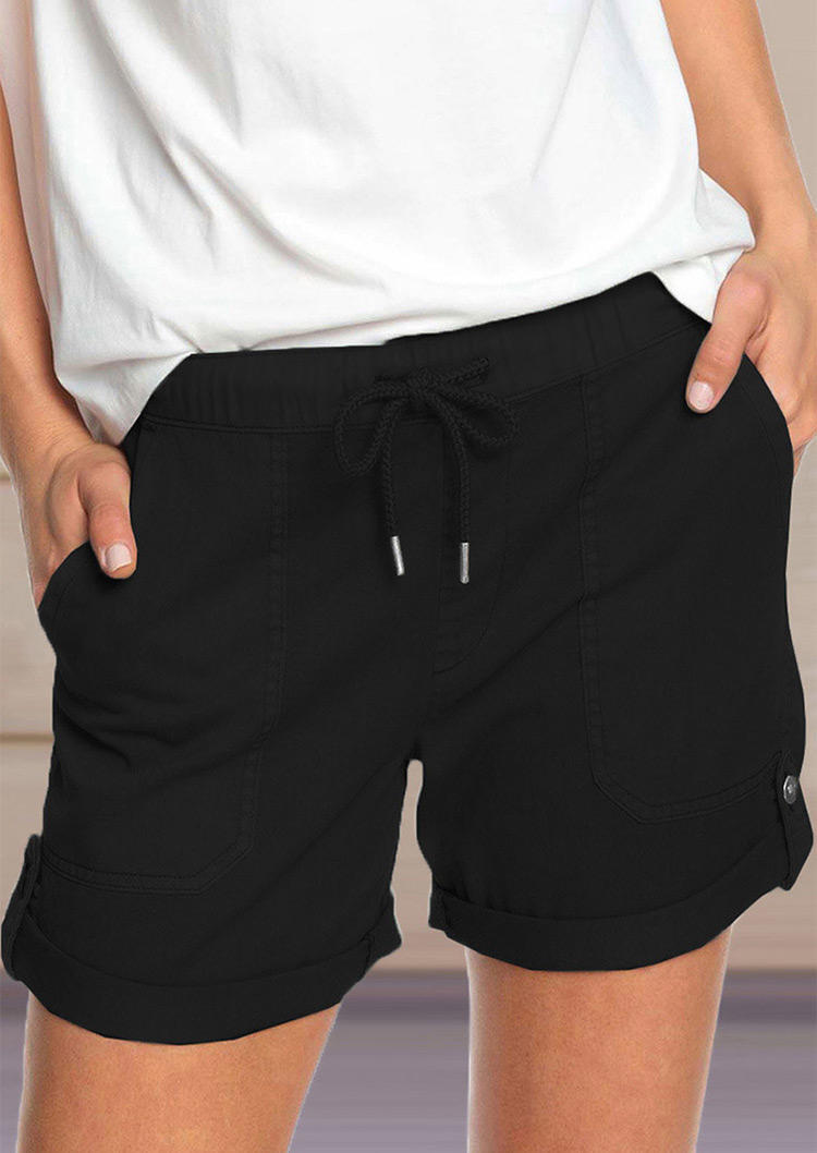 

Pocket Drawstring Elastic Waist Shorts - Black, 500971
