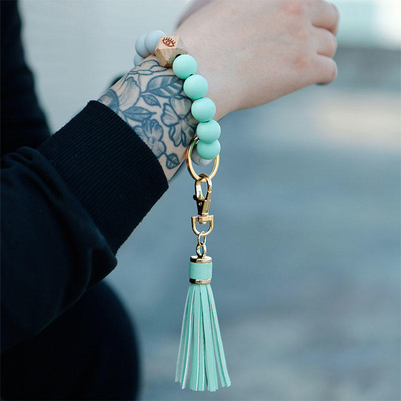

Leopard Colorful Beading Tassel Keychain, Green, 499026