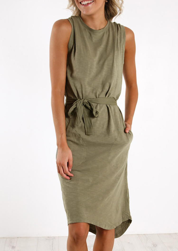

Pocket Asymmetric Casual Mini Dress - Army Green, 500939