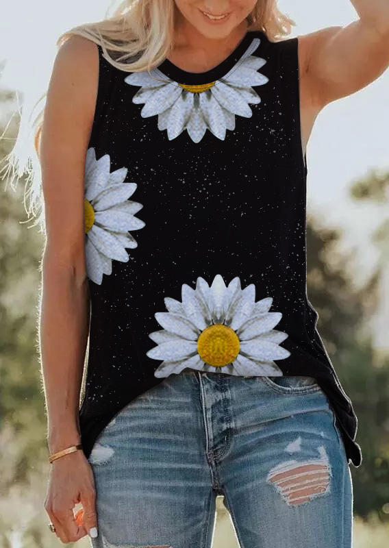 

Daisy Sleeveless O-Neck Casual Tank - Black, 500974